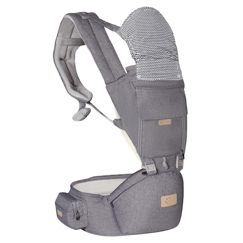 FRUITEAM 6-in-1 Baby Carrier with Waist Stool/Hip Seat for Breastfeeding, One Size Fits All - Adapt to Newborn, Infant & Toddler (Greyish)