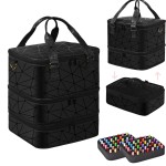 FCQQYWZ Large Nail Polish Organizer Case Hold 84+ Bottles Nail Polish & Nail Lamp, 3 Layers Nail Organizers and Storage for Nail Tech with Divider, Travel Carrying Case(Black)