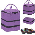 FCQQYWZ Large Nail Polish Organizer Case Hold 84+ Bottles Nail Polish & Nail Lamp, 3 Layers Nail Organizers and Storage for Nail Tech with Divider, Travel Carrying Case(Purple)