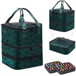 FCQQYWZ Large Nail Polish Organizer Case Hold 84+ Bottles Nail Polish & Nail Lamp, 3 Layers Nail Organizers and Storage for Nail Tech with Divider, Travel Carrying Case(Green)