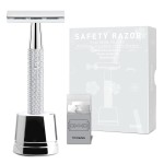 Double Edge Safety Razor with Stand, Single Blade Razors for Men and Women, Reusable Metal Razor, with 10 Double Edge Blades, Smooth and Close Shave, Shiny Silver