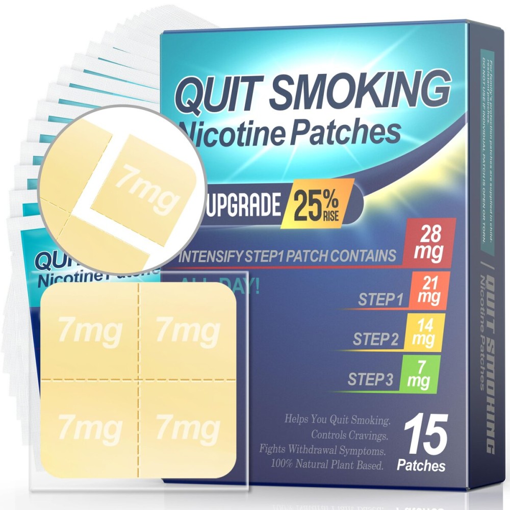 Nicotine Patches Step 1+, 21mg Upgraded to 28mg, It Can de Divided Into Four Pieces, 7mg. Quit Smoking Aid, Patch Provides a 24-Hour Nicotine Transdermal System (15 Phtches)