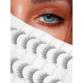 Eyelashes Short Natural Lashes Wispy Eyeashes Natural Look 10mm Strip Lashes False Eyelashes C Curl Eye Lashes Pack 0.1MM Thin Band 3D Volume Soft Eyelash Siligli Lash 7 Pair
