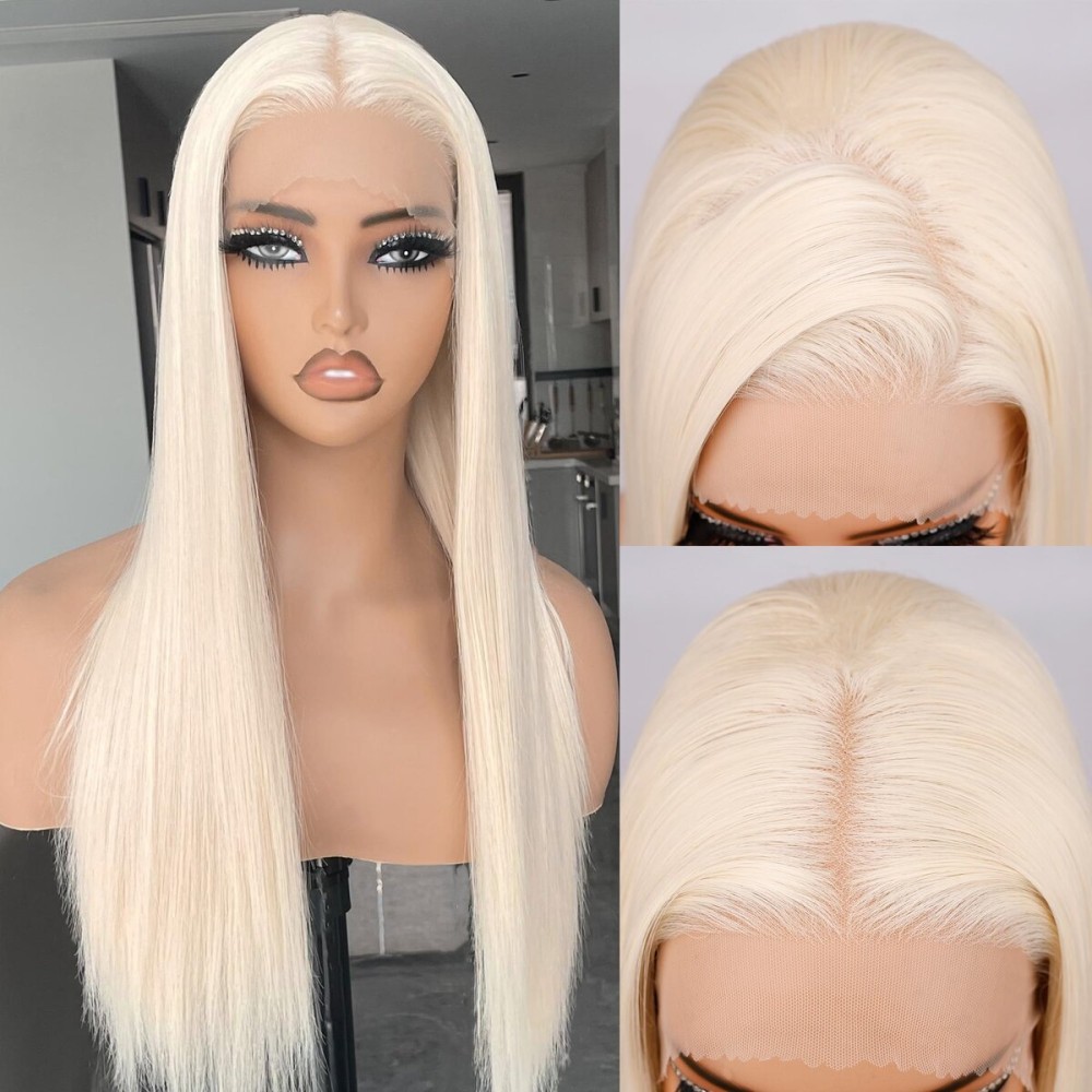 BLL Blonde Wig, Synthetic Lace Front Wigs Pre-Plucked 13x4 HD Glueless Straight 26inch Ready to Wear Pre-toned 613 Blonde Wigs Beginner Friendly Suitable For Daily Party Wear.