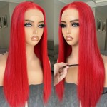 BLL Red Wig 13x4 Synthetic Lace Front Wig Pre-Plucked Glueless Long Silk Straight Wigs For Women Heat Resistant Fiber Natural Density Suitable For Daily Party Wear 26inch