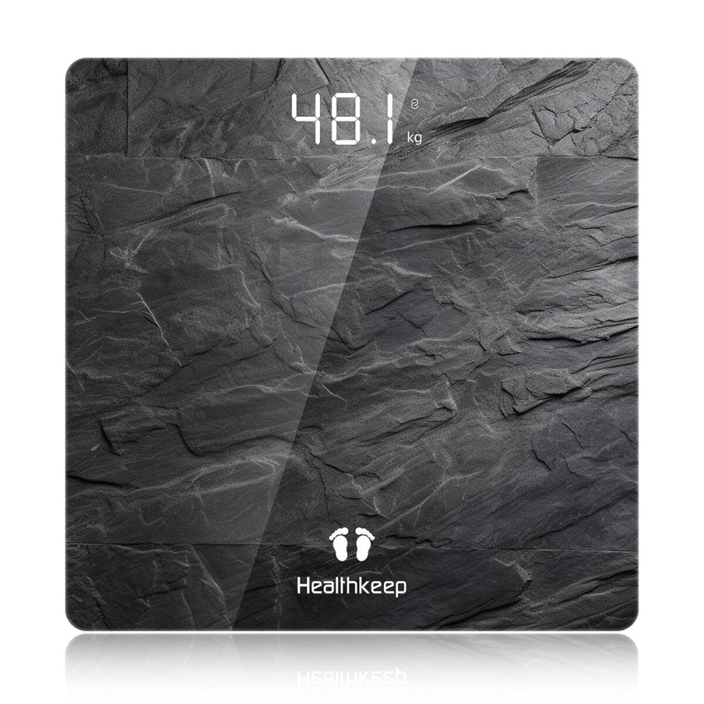Healthkeep Digital Bathroom Scale, High Precision, with Step-On Technology, LED Display, Slim Design, Max. 180 kg/400 lb, Marbled Gray