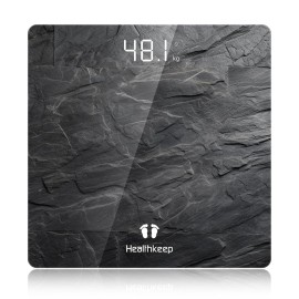 Healthkeep Digital Bathroom Scale, High Precision, with Step-On Technology, LED Display, Slim Design, Max. 180 kg/400 lb, Marbled Gray