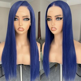 BLL Blue Lace Front Wig, 13x4 Glueless Synthetic Wigs Pre Plucked Hd Lace Long Straight Dark Blue Wig For Women With Baby Hair 26inch Suitable For Daily Party Wear