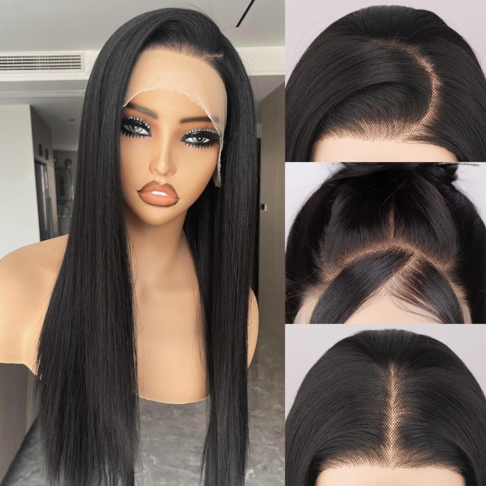 Synthetic Lace Front Wig, 13x4 Hd Lace Wigs Pre Plucked Long Straight Glueless Natural Black Wigs For Black Women 26inch Ready to Wear Wig With Baby Hair