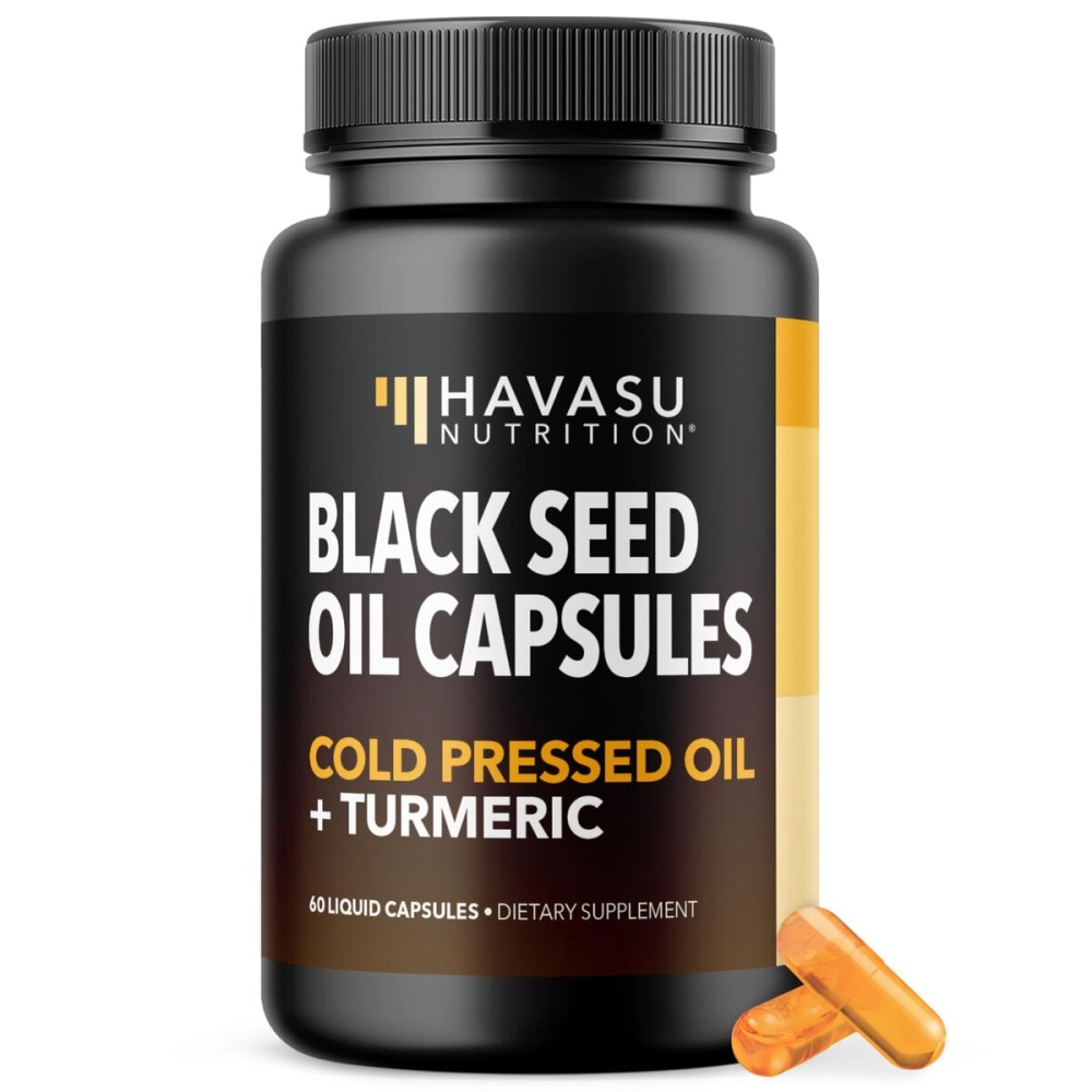 Black Seed Oil Capsules with Turmeric Curcumin Supplement - Immune & Digestive Health Support - 60 Count - Vegan, Non-GMO, Cold Pressed Black Seed Oil with Curcumin (95% Curcuminoids) - 1 Month Supply