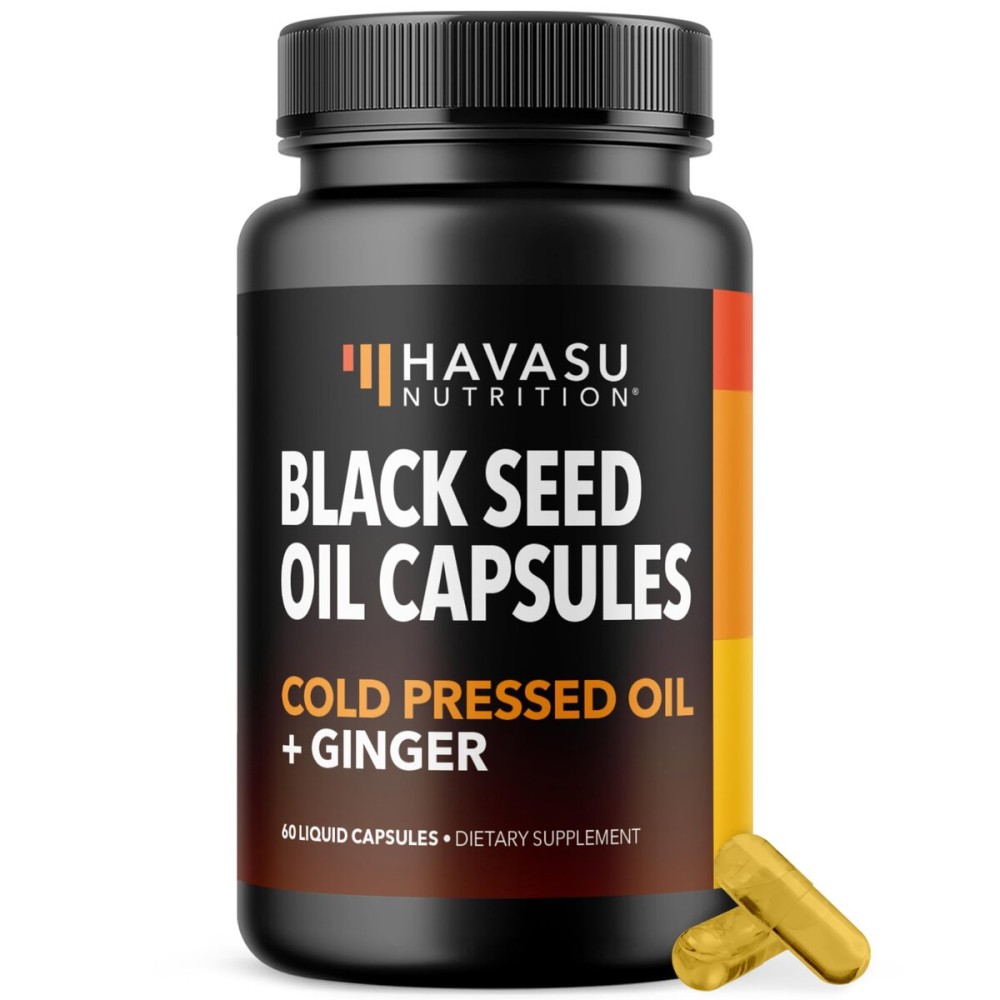 Black Seed Oil Capsules with Ginger Root Extract for Digestive Health & Immune Support - Cold Pressed Black Cumin Seed Oil & Ginger Supplement - 60 Count - Vegan, Non-GMO, Unflavored - 1 Month Supply