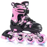 Kuxuan Skates Adjustable Inline Skates for Girls Women with Full Light Up Wheels Outdoor Fun Illuminating Skates for Kids and Adult, Small (Kids 10-12 US), Pink