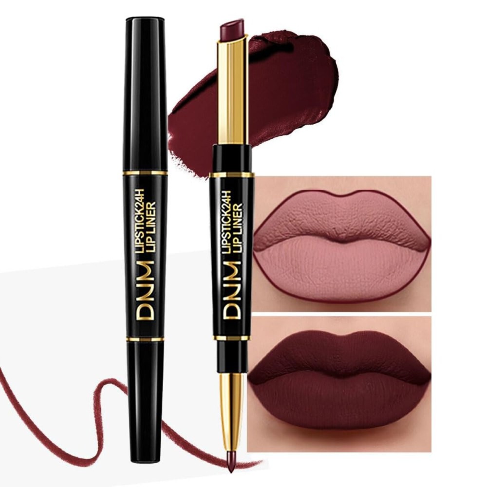 evpct 1Pcs Dark Deep Red Lip Liner and Lipstick Set Kit for Women Matte Lips Kit with Lip Liner Lip Stains Long Lasting Waterproof 24 Hour Lipstick and Lip Liners Combo Lipliners Pencil Set 15