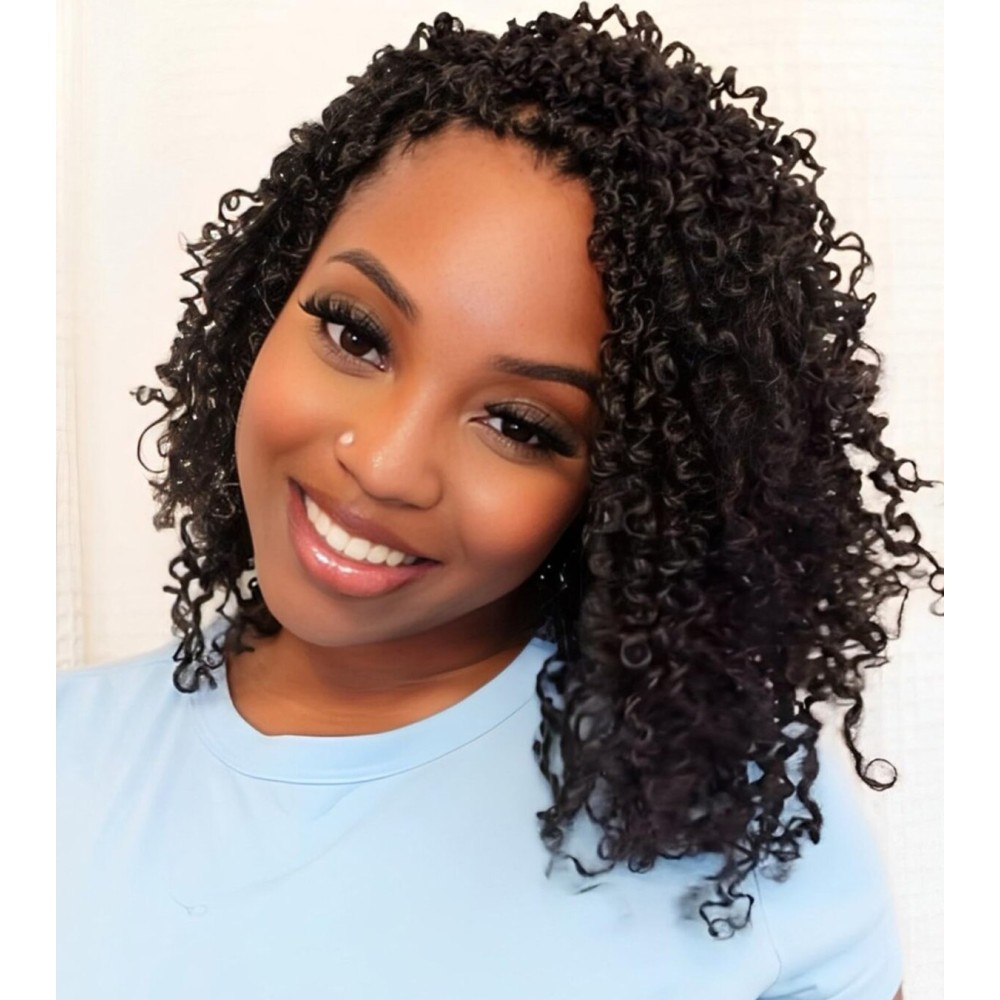 Aksice Pre-looped Yanky Twist Crochet Hair 8 Inch 8 Packs Bohemian Passion Twist Spring Mini Twist Crochet Hair for Black Women Boho Crochet Braids Synthetic (1B)