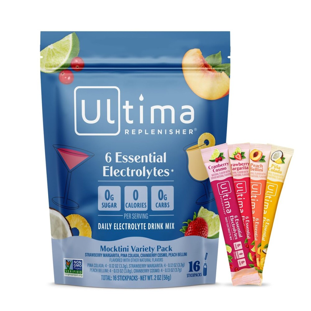 Ultima Replenisher Daily Electrolyte Powder - Mocktini Variety Pack, 16 Stickpacks - Zero Sugar Hydration Packets with 6 Electrolytes and Minerals - Sugar Free, Plant Based & Keto Friendly Drink Mix