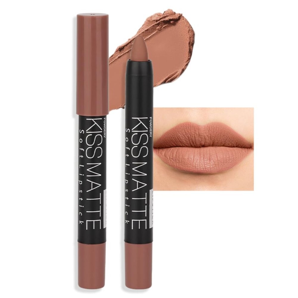 evpct 1Pcs Light Nude Brown Matte Lipstick and Lip Crayon Liner Pencil Set for Women Lip Stain Long Lasting Waterproof labiales mate magicos 24 horas originales pintalabios permanente 24 horas 17