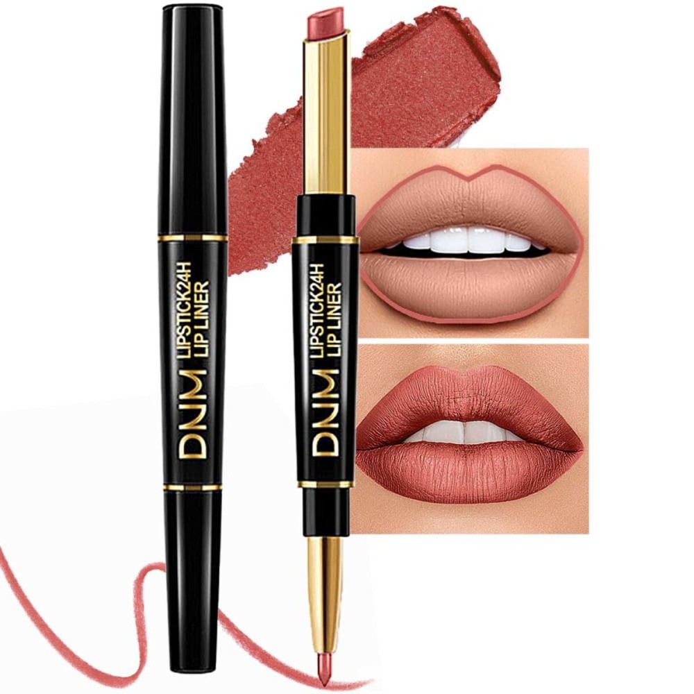 evpct 1Pcs Rose Gold Metallic Lip Liner and Lipstick Set Kit for Women Lips Kit with Lip Liner Lip Stains Long Lasting Waterproof 24 Hour Lipstick and Lip Liners Combo Lipliners Pencil Set 07