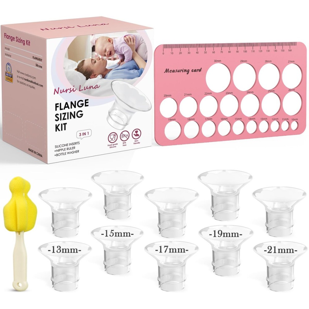 Nursi Luna Flange Sizing Kit 3 in 1 with 10PCS Flange Inserts 13/15/17/19/21mm, Silicone Flanges Insert Kit for 24mm Flange/Shield, Pumping Essentials Kit for Moms