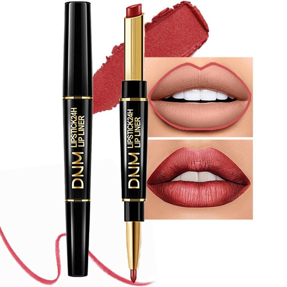evpct 1Pcs Mauve Red Metallic Lip Liner and Lipstick Set Kit for Women Lips Kit with Lip Liner Lip Stains Long Lasting Waterproof 24 Hour Lipstick and Lip Liners Combo Lipliners Pencil Set 08