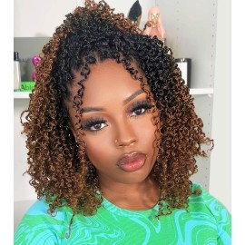 Aksice 8 Inch Yanky Twist Crochet Hair for Black Women 8 Packs Pre-looped Yankee Twist Hair Brown Spring Mini Passion Twist with Curly Ends Synthetic Crochet Braids (8 Inch, OT30)