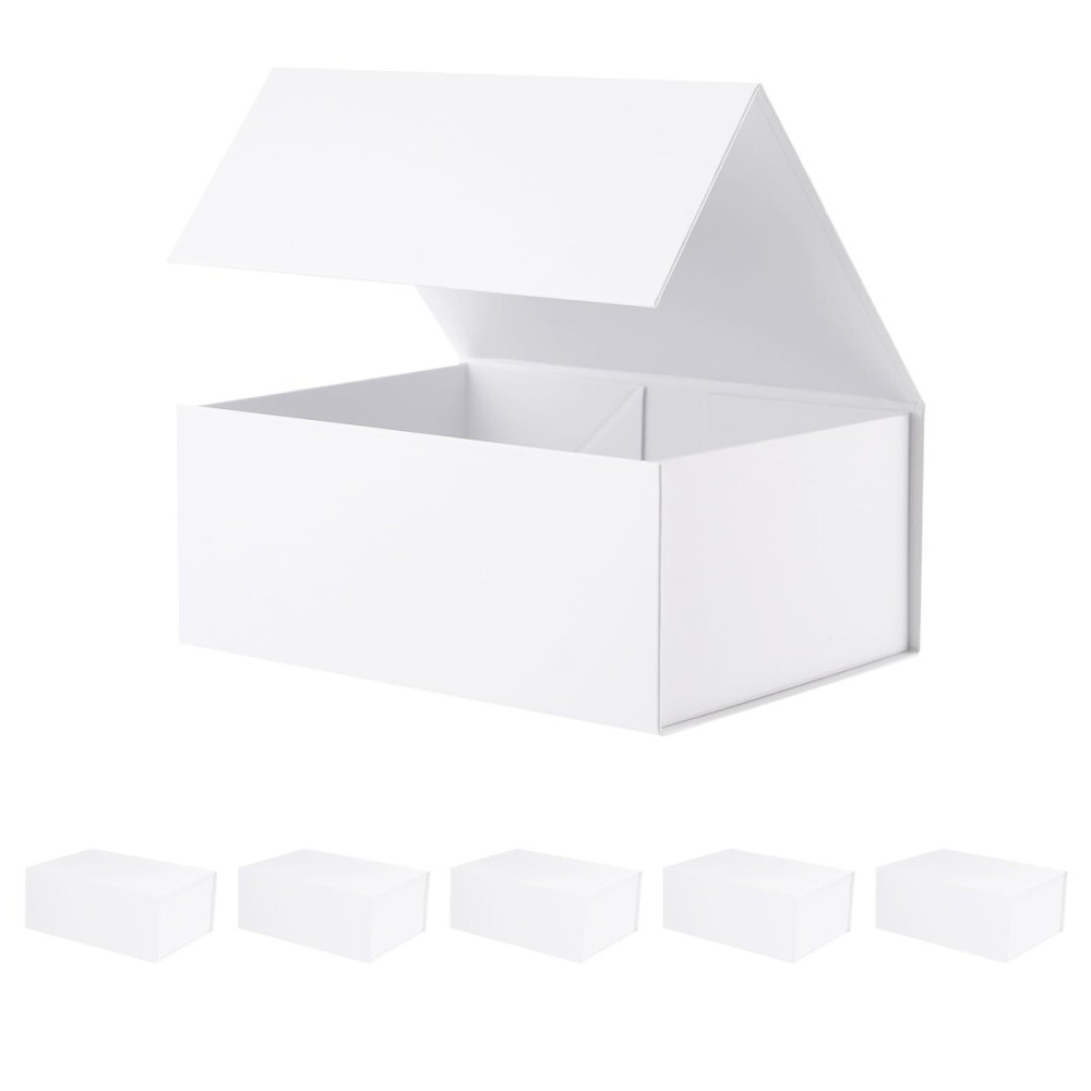 BLK&WH 6 Gift Boxes 9x6.5x3.8 Inches, White Gift Boxes, Gift Boxes with Lids, Bridesmaid Proposal Boxes, Collapsible Gift Boxes for Gift Packaging (Matte White)
