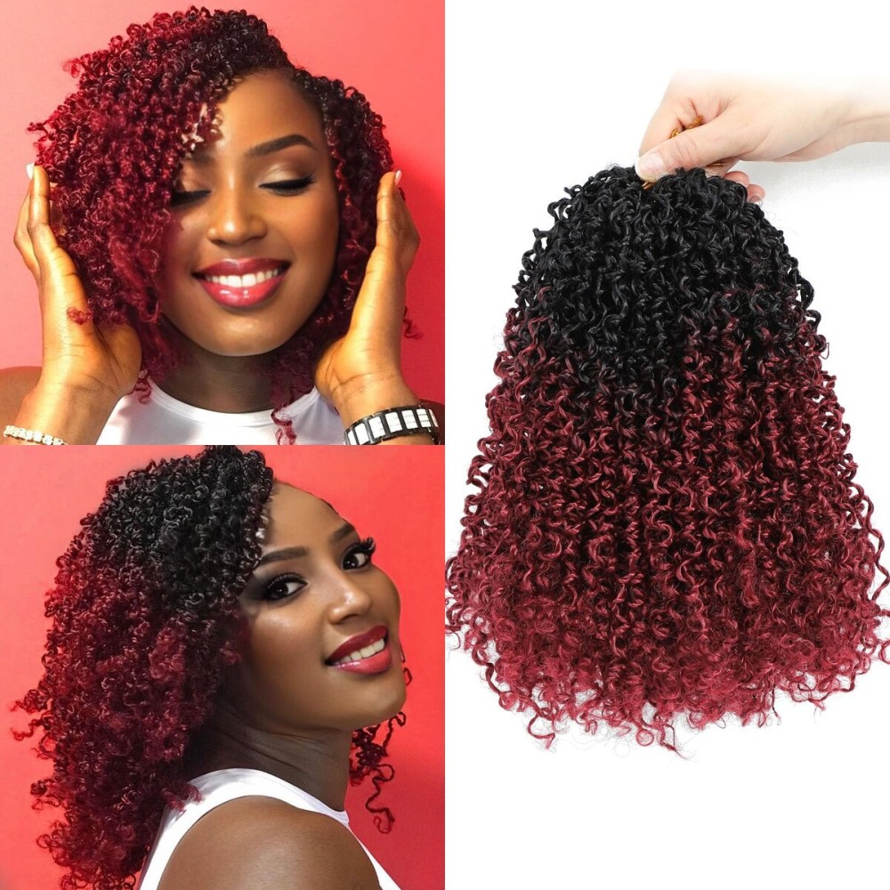 Aksice Burgundy Yanky Twist Crochet Hair 8 Inch 8 Packs Bohemian Passion Mini Twist Crochet Hair Pre-looped Crochet Braids Plus Yanky Twist Hair Extensions for Women (1B/BUG)