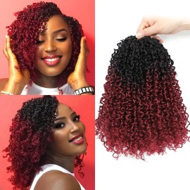 Aksice Burgundy Yanky Twist Crochet Hair 8 Inch 8 Packs Bohemian Passion Mini Twist Crochet Hair Pre-looped Crochet Braids Plus Yanky Twist Hair Extensions for Women (1B/BUG)