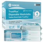 SUNKISS Trustplus Wet Wipes for Adult No Rinse, Extra Large 8x12 Body Cleaning Washcloths for Elderly Incontinence & Cleansing, Fresh Scented, 200 Count (4 Packs of 50)