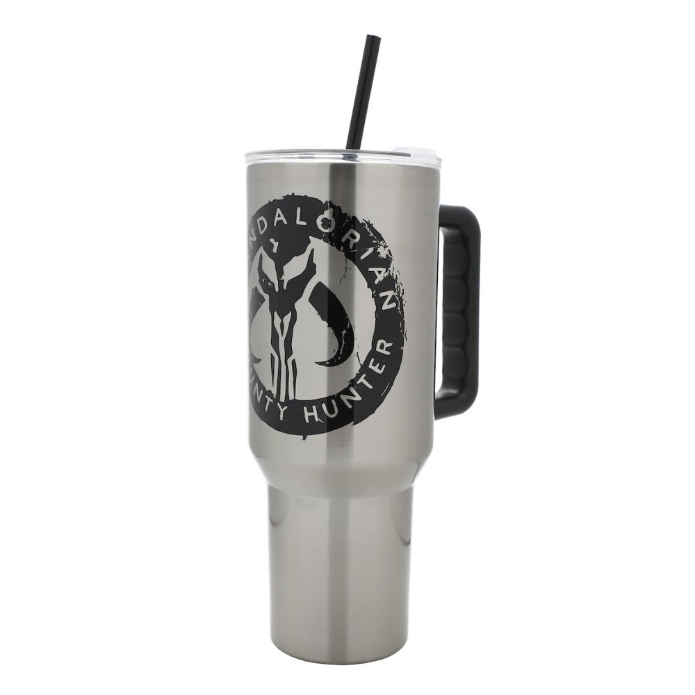 Bioworld Star Wars Mandalorian Mythosaur Skull Bounty Hunter Logo 40 Oz Silver Stainless Steel Tumbler