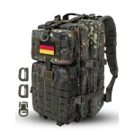 Hannibal Tactical MOLLE Assault Backpack, Tactical Backpack Military Army Camping Rucksack, 3-Day Pack Trip w/USA Flag Patch, D-Rings, Flecktarn