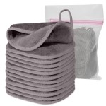 Natwag Makeup Remover Cloth, 6 x 6 Make Up Towels Reusable Face Cloth for Washing Face, Makeup Remover Pads Microfiber Face Washcloth with Mesh Bag, Just Water, 12 Pack, Cool Grey