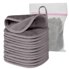 Natwag Makeup Remover Cloth, 6 x 6 Make Up Towels Reusable Face Cloth for Washing Face, Makeup Remover Pads Microfiber Face Washcloth with Mesh Bag, Just Water, 12 Pack, Cool Grey