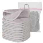 Natwag Makeup Remover Cloth, 6 x 6 Make Up Towels Reusable Face Cloth for Washing Face, 12 Pack Makeup Remover Pads Microfiber Face Washcloth with Mesh Bag, Light Grey