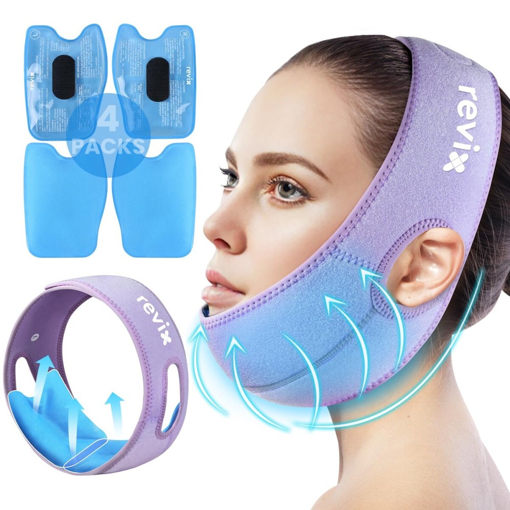 REVIX Face Ice Pack for Wisdom Teeth with 3D Sewing Design, Jaw Ice Wrap for Wisdom Teeth, TMJ Heating Pad for Dental Discomfort, Super Snug Fit with 4 Hot and Cold Packs, Lavender