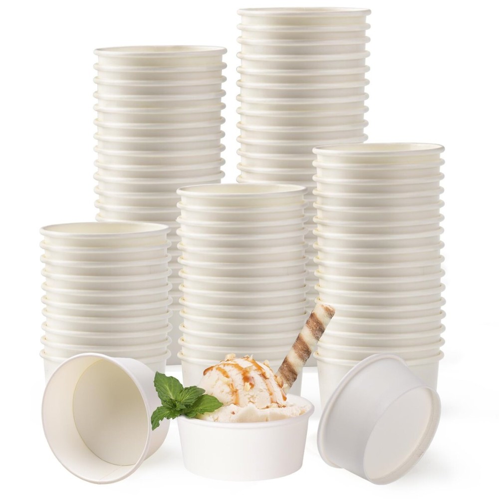 Belinlen 200 Count 5 OZ Disposable White Ice Cream Cups Medium Hot and Cold To Go Cups Paper Cup Takeout Food Container