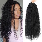 Col Bling 22 Inch 8 Packs Goddess Locs Crochet Hair Ombre Faux Locs Crochet Hair for Women Pre Looped Boho River Locs Hair with Curly Ends Synthetic (1B)