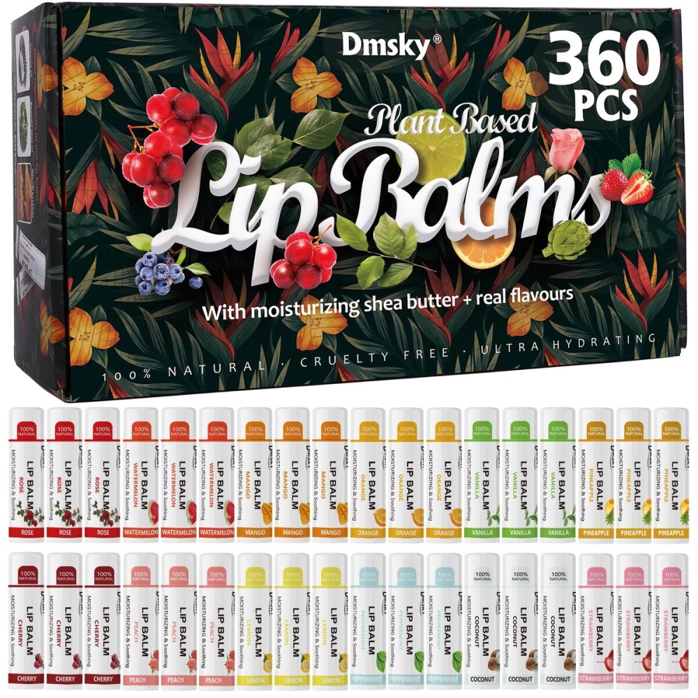 Dmsky Lip Balm Bulk - Fruit Variety Pack, Hydrating for Men, Women, Kids - 0.15 Oz, 360 Count