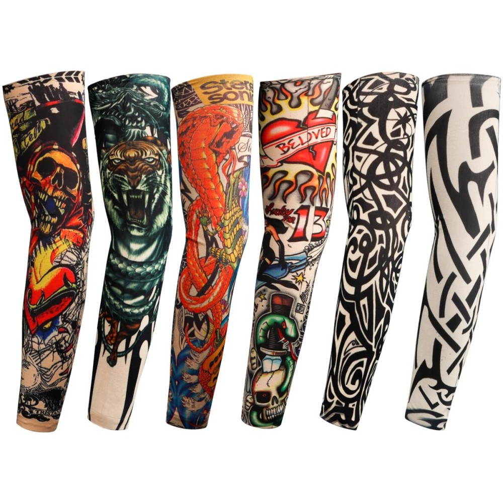 YARIEW Tattoo Sleeves for Men, 6Pcs Arm Sleeves Fake Tattoos Sleeves to Cover Arms Sun Protection Sleeves Tattoo Sleeve Covers Temporary Tattoo Sleeves for Men and Women (Set 7)