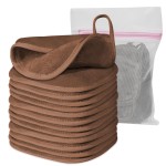 Natwag Makeup Remover Cloth, 6 x 6 Make Up Towels Reusable Face Cloth for Washing Face, Makeup Remover Pads Microfiber Face Washcloth with Mesh Bag, Just Water, 12 Pack, Brown
