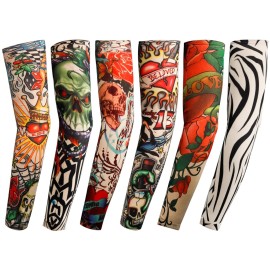YARIEW 6pcs Temporary Tattoo Sleeves for Men and Women - Fake Tattoo Covers for Arms with Sun Protection