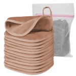 Natwag Makeup Remover Cloth, 6 x 6 Make Up Towels Reusable Face Cloth for Washing Face, Makeup Remover Pads Microfiber Face Washcloth with Mesh Bag, Just Water, 12 Pack, Light Brown