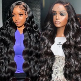 Tiwugi 34 Inch Body Wave Glueless Wigs Human Hair Pre Plucked 180% Density HD Lace Frontal Wigs for Women