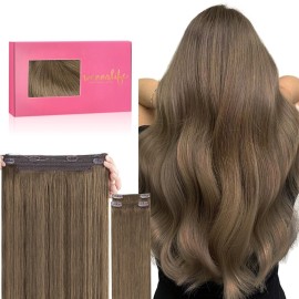 WENNALIFE Wire Hair Extensions (Increase 50% Lifespan) Real Human Hair 12 inch 100g Light Ash Brown Remy Hair Invisible Transparent Wire Fish Line Straight Reusable Natural