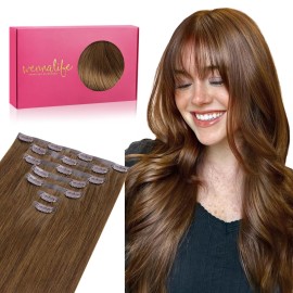 WENNALIFE Seamless Clip In Hair Extensions Human Hair, 14 Inch 130g 7pcs Light Auburn Brown Real Hair Extensions Clip in Human Hair Invisible PU Skin Weft Natural Remy Human Hair Extensions