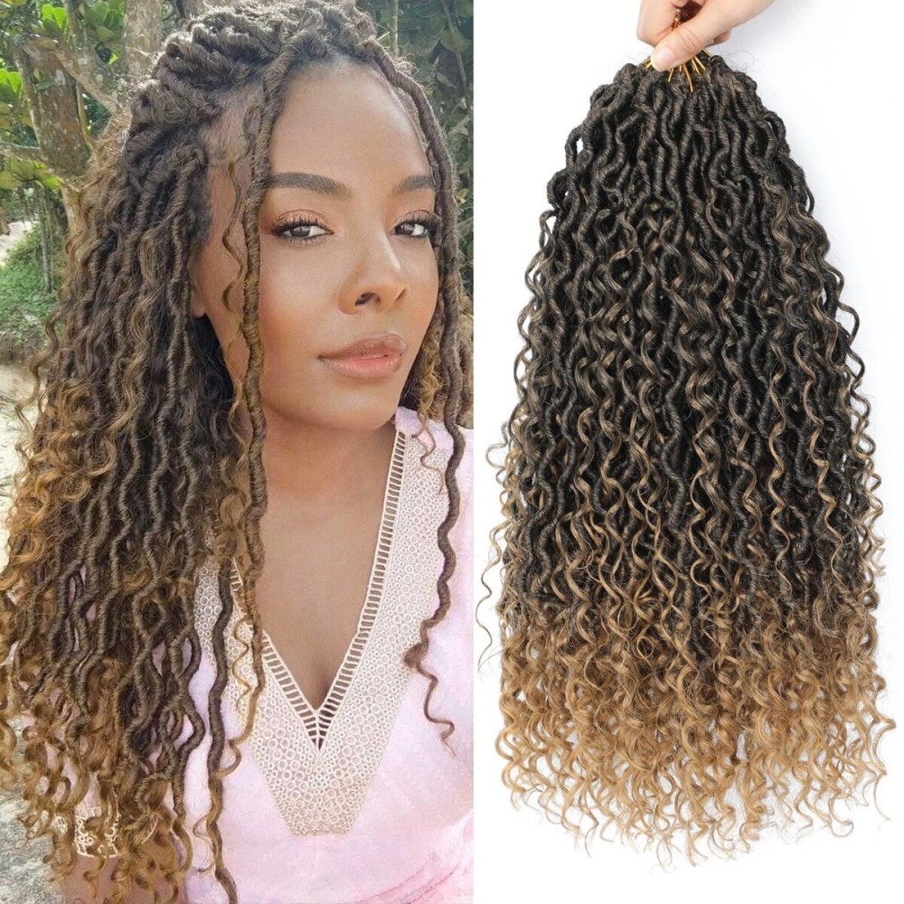 Col Bling Goddess Locs Crochet Hair 18 Inch 8 Packs Faux Locs Crochet Hair for Women Pre Looped River Locs Crochet with Curly Ends (18 Inch 8 Packs, T27)