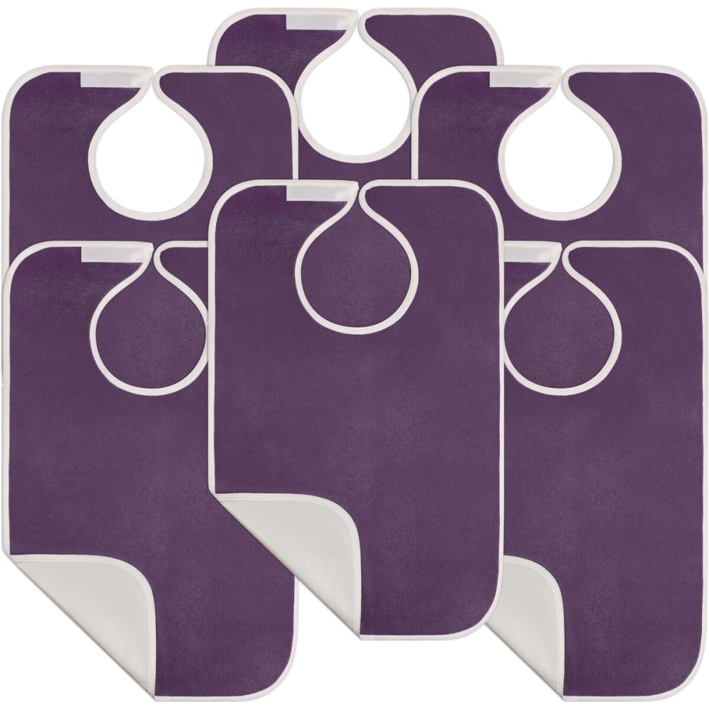Utopia Towels 6 Pack Premium Unisex Adult Bibs for Elderly Women Men, Waterproof Bib for Eating, Adjustable and Washable (Plum)