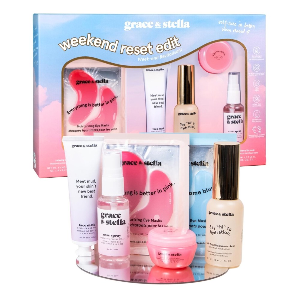 grace & stella Award Winning Skin Care Set - Stocking Stuffers for Girls, Birthday Gifts for Her, Travel Size Toiletries with Eye Masks, Hyaluronic Acid Serum, Lip Balm & More, Gift Baskets for Women