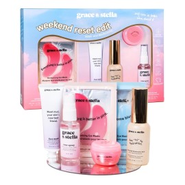 grace & stella Award Winning Skin Care Set - Stocking Stuffers for Girls, Birthday Gifts for Her, Travel Size Toiletries with Eye Masks, Hyaluronic Acid Serum, Lip Balm & More, Gift Baskets for Women