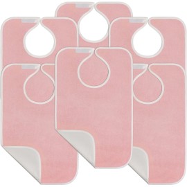 Utopia Towels 6 Pack Premium Unisex Adult Bibs for Elderly Women Men, Waterproof Bib for Eating, Adjustable and Washable (Pink)