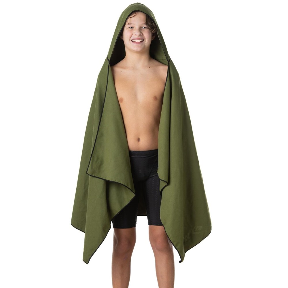 Flow Hydro Sport Towel - Microfiber Quick Dry Swimming Towels for Swim, Pool, Triathlon, and Other Water Sports in Medium, Large, Extra Large, and Hooded Sizes (Army Green, Large w/Hood)